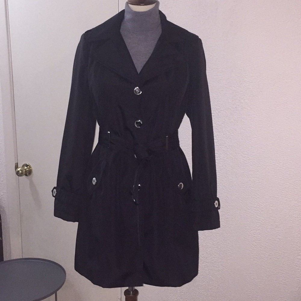 BLK CALVIN KLEIN WATERPROOF TRENCH W/REM. HOOD